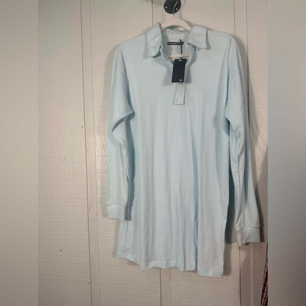 Threadbare Light Blue Long Sleeve Polo Mini Dress Size Medium NWT
